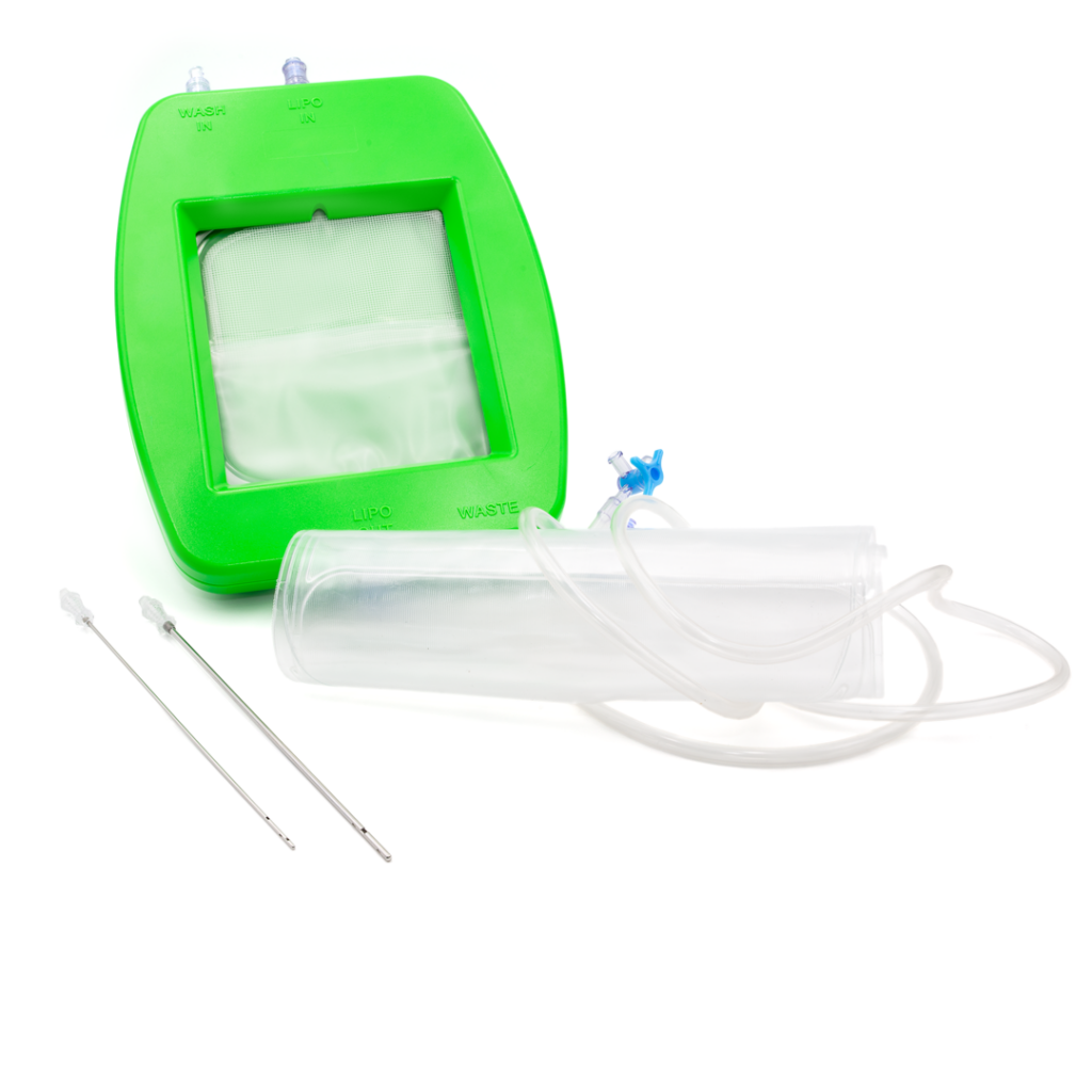 BEAUTY-STEM DUO™ closed-circuit kit for adipose tissue microfragmentation and purification, designed for aesthetic regenerative treatments.