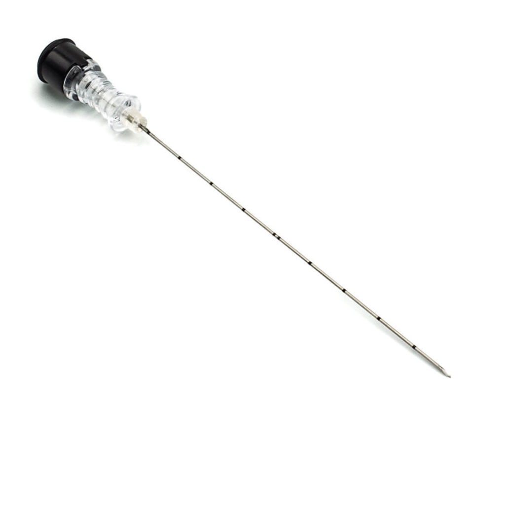 Full view of the GAMMA™ biopsy and diagnostic needle, designed for cytological aspirates, amniocentesis, chorionic villus sampling, and more.