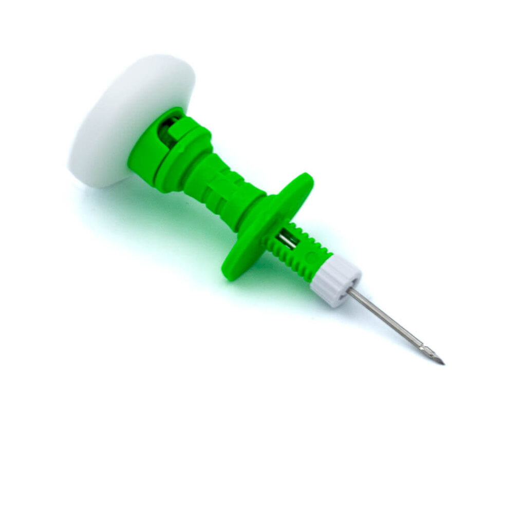 INTRAOX™ intraosseous access device with an ergonomic handle for improved grip and precision during use.