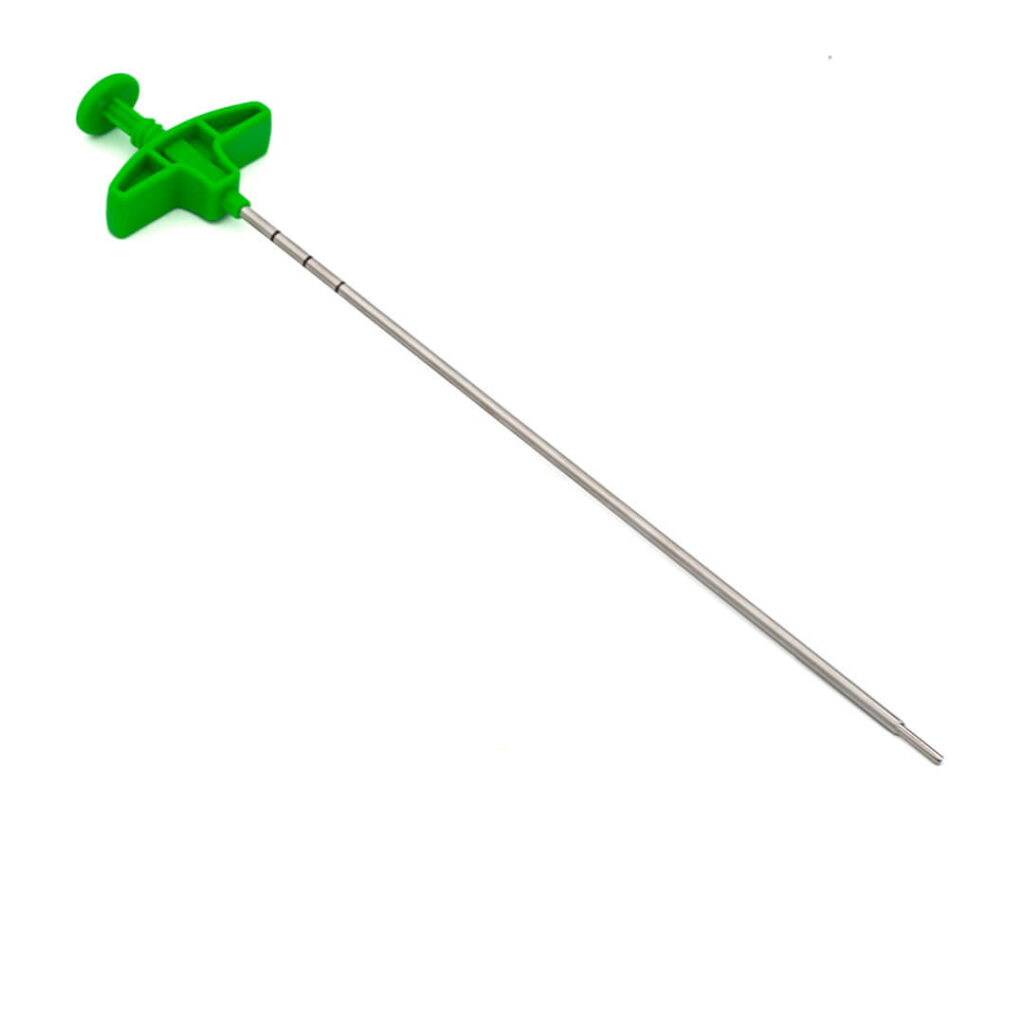 Vertebral biopsy device option 1 for spinal lesions using the transpedicular access with minimal patient discomfort and improved safety during kyphoplasty.