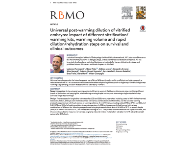 First page of a published clinical study confirming the effectiveness of universal embryo warming protocols using SUPERVITRI™