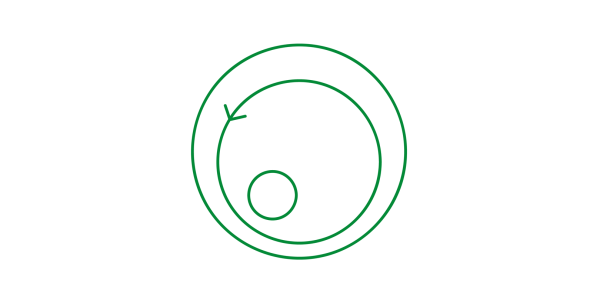 Green icon representing the Orthobiologics and Regenerative Medicine product line, featuring an inner small circle, a larger circle resembling an adipocyte, and an outer circle with an arrow symbolizing regeneration, on a white background.